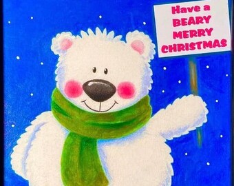 Picture #151 - Beary Merry Christmas - Personalized gift -Pre-sketched coloring & watercolor kits -DIY paint party kits - Greeting cards