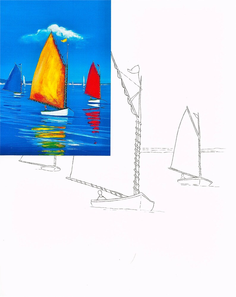 WHOLESALE for shops Personalized gift Sailboats Picture #120 DIY paint party kits Pre-sketched coloring /& watercolor kits