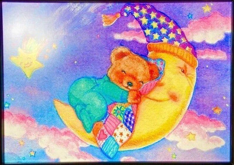 Picture 63 Goodnight Bear Personalized gift Pre-sketched coloring & watercolor kits DIY paint party kits Greeting cards-Art print image 1