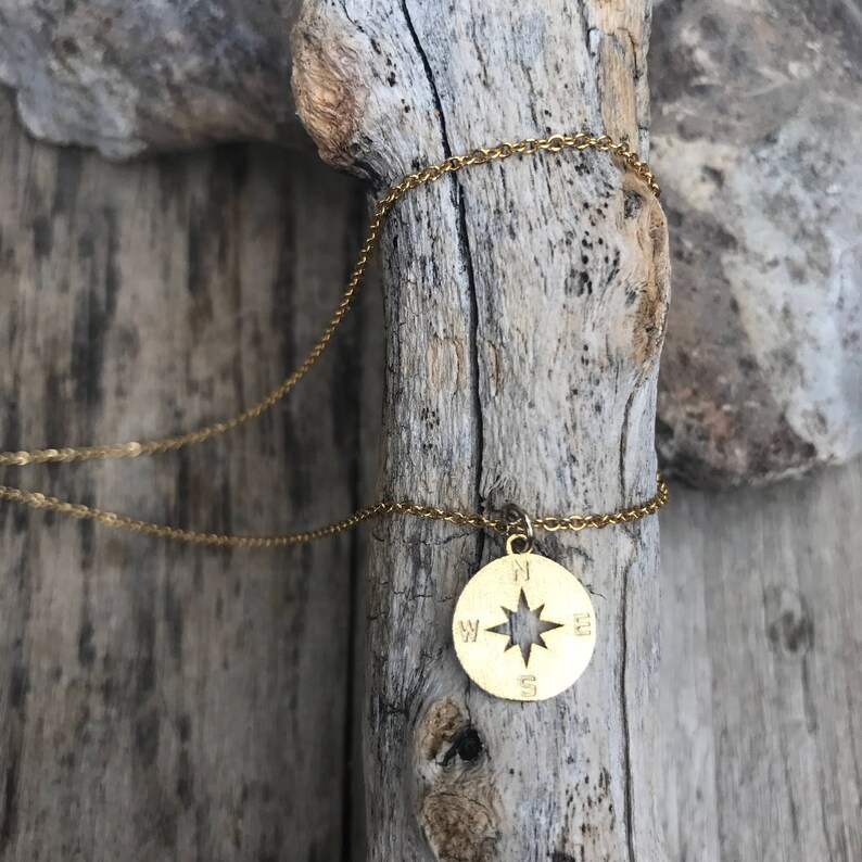 Gold compass necklace on dainty gold chain Etsy