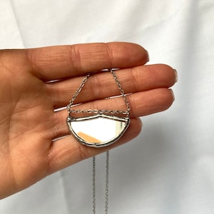 Lunnitsa amulet, Stained Oval Mirror necklace, Lunar pendant, Stained glass pendant, Protecting Mirror necklace, soldered mirror