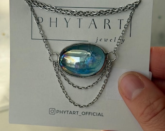 Colar de vitral, Joias de vitral, Pingente soldado, Colar de vidro do mar, Joias de proteção, Colar de vidro