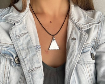 Stained Mirror necklace, Stained glass jewelry, triangle pendant, Soldered pendant, Personalized jewelry