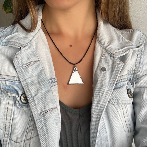 Stained Mirror necklace, Stained glass jewelry, triangle pendant, Soldered pendant, Personalized jewelry