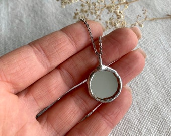 Small Mirror Pendant, Stained glass Necklace, Looking Glass Jewelry, Round mirror pendant 18 mm