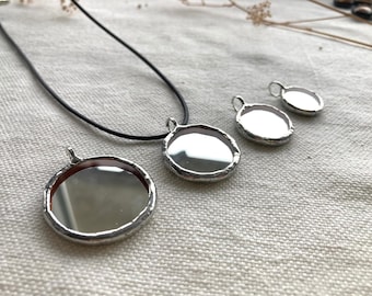 Small Mirror Pendant, 10-20-25-35 mm, Stained glass Necklace, Looking Glass Jewelry, Round mirror pendant