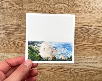 4”x4” Oregon Coast Giclee Mini Sandy Beach Ocean Landscape Watercolor Art Print