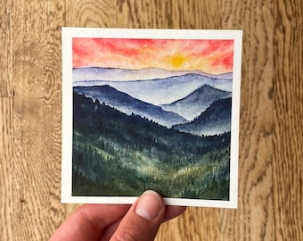4”x4” Great Smoky Mountains National Park Giclee Mini Landscape Watercolor Art Print