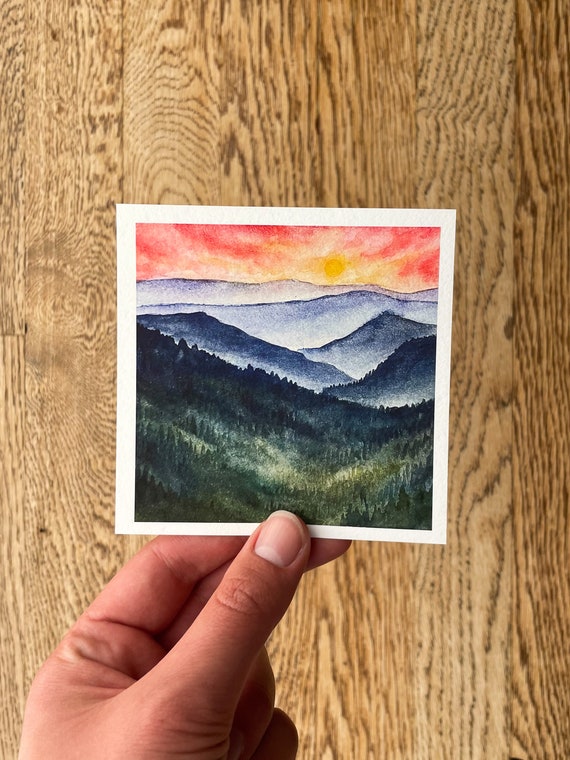 4”x4” Great Smoky Mountains National Park Giclee Mini Landscape Watercolor Art Print