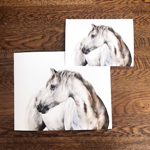 5x7 8x10 White Andalusian Horse Watercolor Painting Western Home Decor Neutral Artwork