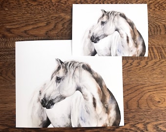 5x7 8x10 White Andalusian Horse Watercolor Painting Western Home Decor Neutral Artwork