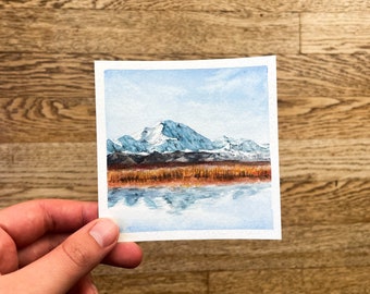 4”x4” Denali National Park Alaska Giclee Mini Landscape Watercolor Art Print