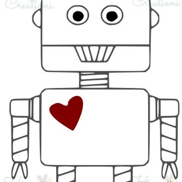 Robot with Heart File Instant Download * Cricut Silhouette Cutting Machine Instant File Download * SVG DXF PNG File * Vinyl Card Cut File