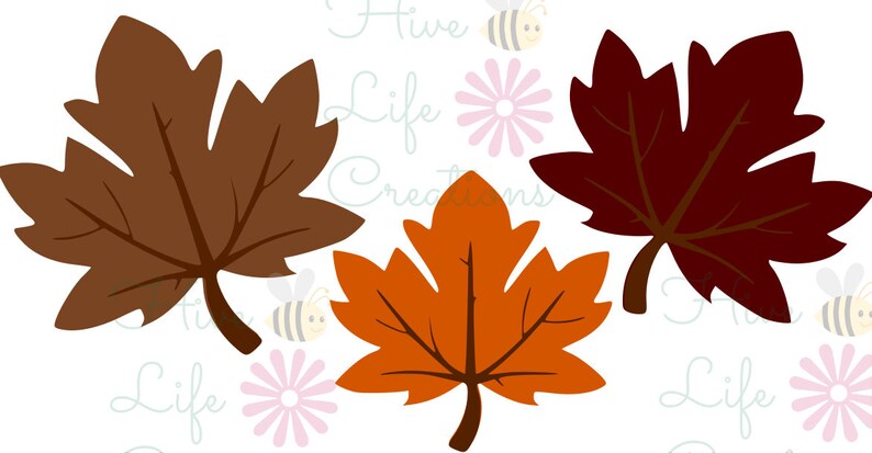 May include: Three maple leaves in different shades of brown, orange, and red. The leaves are cut out and isolated on a white background.