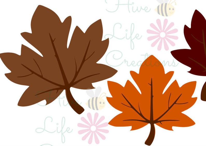May include: Three autumn leaves in different shades of brown, orange, and red. The leaves are all maple leaves with a classic shape.