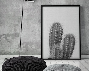 Cactus Art Print, Cacti, Modern Poster, Wall Decor, Digital Download, Plant, Art, Black & White, Minimalist, Peekaboo, Printable Art