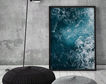 Ocean Swell, Water, Beach, Surf, Coastal, Blue, Aqua, Turquoise, From Above, Waves, Minimalist, Tropical,Poster,Art Print, Digital,Printable