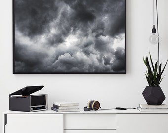 Storm Clouds, Cloud, Art Print, Digital Download, Printable, Poster, Gray Clouds, Grey Clouds, Minimalist, Scandinavian, Monochrome, Modern