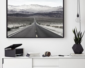 Deserted Highway, Road, Mountains, Berge, Landscape, Minimalist, Art Print, Printable, Digital, Wall Decor, Poster, Scandinavian, Empty Road