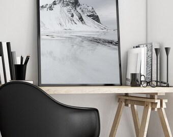 White Snowy Mountain Art Print, Snow, Snow Capped Mountain Print, Scandinavian Art, Wall Decor, Mountain Art, White, Downloadable Print