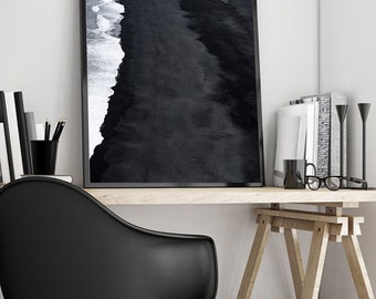 Black Coastline Art Print, Black Coast, Black Sands, Dark Ocean, Coastal, Scandinavian Art, Wall Decor, Digital Print,Art,Downloadable Print