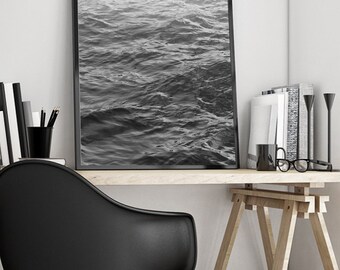 Fading Ocean, Black, Dark, Water, Coastal, Sea, Beach, Minimalist, Art Print, Poster, Digital, Printable, Ripples, Scandinavian, Wall Decor