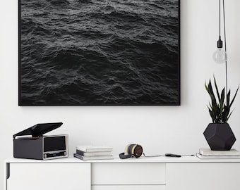Midnight Ocean Art, Sea Print, Night Ocean Print, Ocean Printable, Waves Print, Dark Ocean Art Print, Black Ocean, Ripples, Black Waves