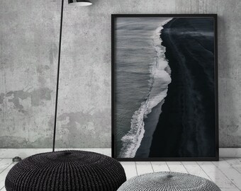 Black Coastline II Art Print, Black Coast,Black Sands,Dark Ocean, Coastal, Scandinavian Art,Wall Decor, Digital Print,Art,Downloadable Print