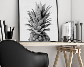 Pineapple Top Art Print, Peekaboo Pineapple, Wall Art, Printable, Wall Decor, Poster, Modern, Pineapple, White, Tropical, Minimalist