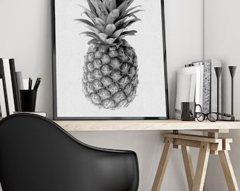Pineapple Art Print, Peekaboo Pineapple, Wall Art, Printable, Wall Decor, Poster, Modern, Pineapple, White, Tropical, Minimalist