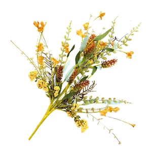 24"L Fabric Flower/EVA Leaf/Beads Spray: Mustard Yellow, Fall Greenery Stem, Thanksgiving Fall Greenery Filler Bush, 60919, FH807142