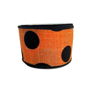 Halloween Wired Ribbon, Orange Ribbon with Large Black Dots 2.5” by 10yd, Halloween Witch Themed Wreathmaking Supply, RG Ribbon RGA104220