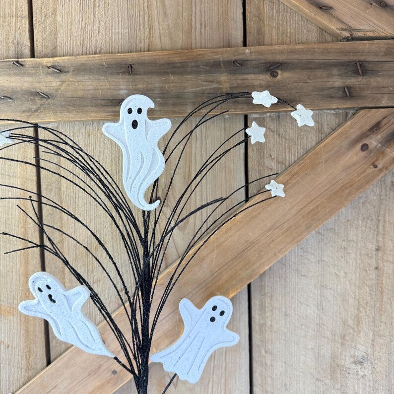 30”L Halloween Glitter Ghost Spray, Black and White EVA Foam Halloween Pick, Ghosts Stars and Whisps, Spooky Wreath Embellishment, HH128727 image 6