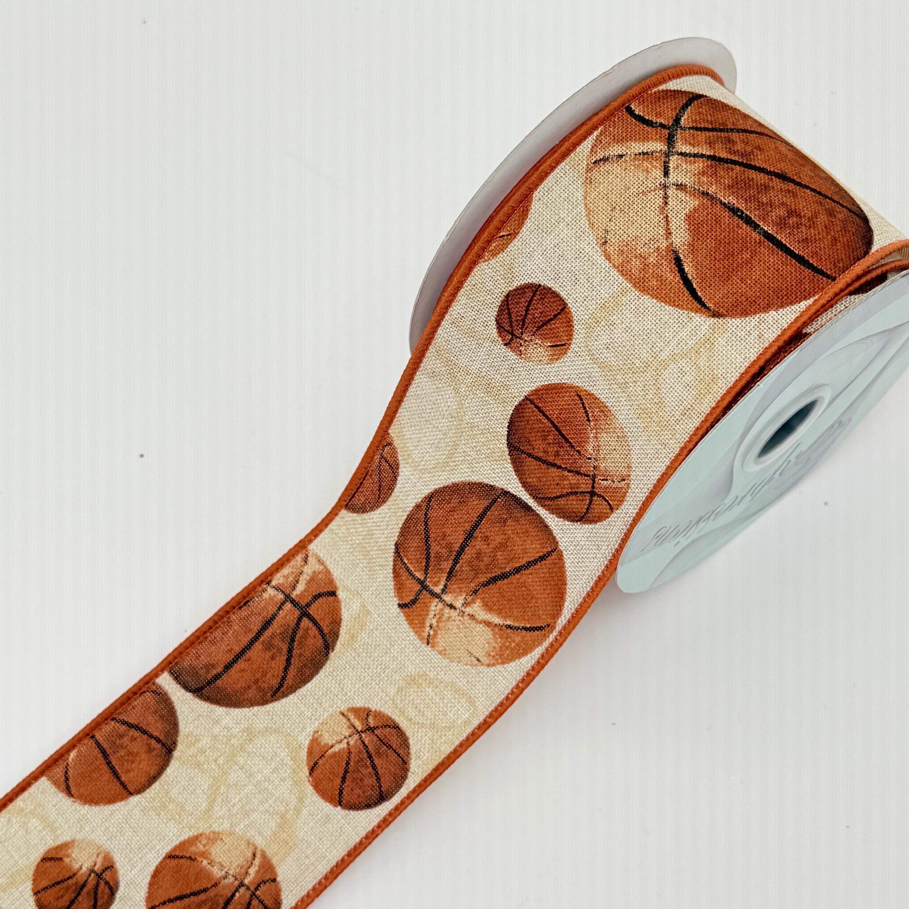 Basketball Wired Ribbon: Natural Beige, Sports Themed Ribbon, School ...