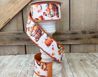 Luxury Fall Pumpkin Patch Ribbon with Rust Fused Back, D’Lux Designer Autumn Cornucopia Ribbon, Elegant Decor, 2.5” by 10yd LX1136C2