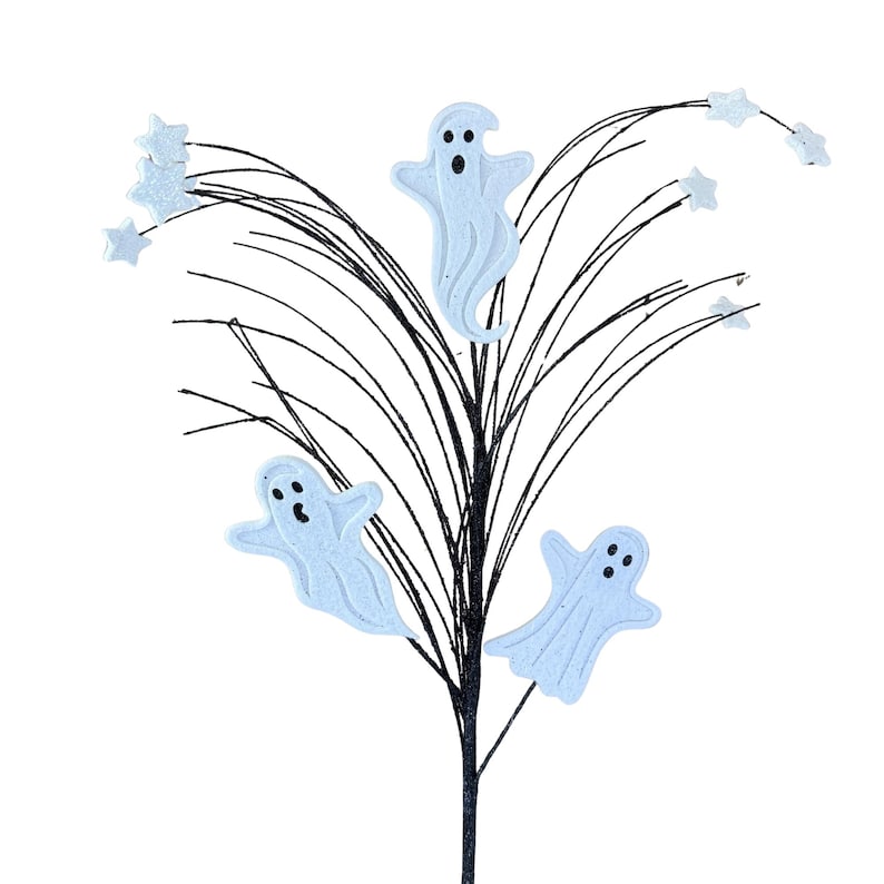 30”L Halloween Glitter Ghost Spray, Black and White EVA Foam Halloween Pick, Ghosts Stars and Whisps, Spooky Wreath Embellishment, HH128727 image 1