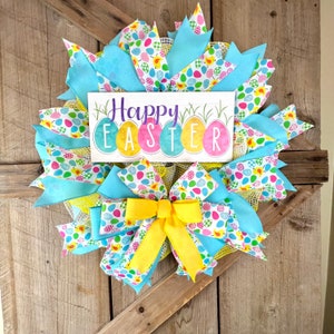 Easter Wreath for Glass Door, Thin Bunny Wreath for Storm Door, Happy Easter Wall Decor, Easter Hostess Gift, Easter Eggs and Chicks Decor