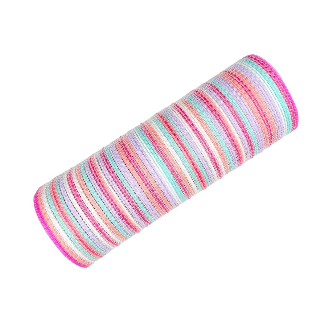 手染めリボンᰔ​ 10” by 10 Yards Vertical Multicolor Stripe Mesh: Pink Fuschia