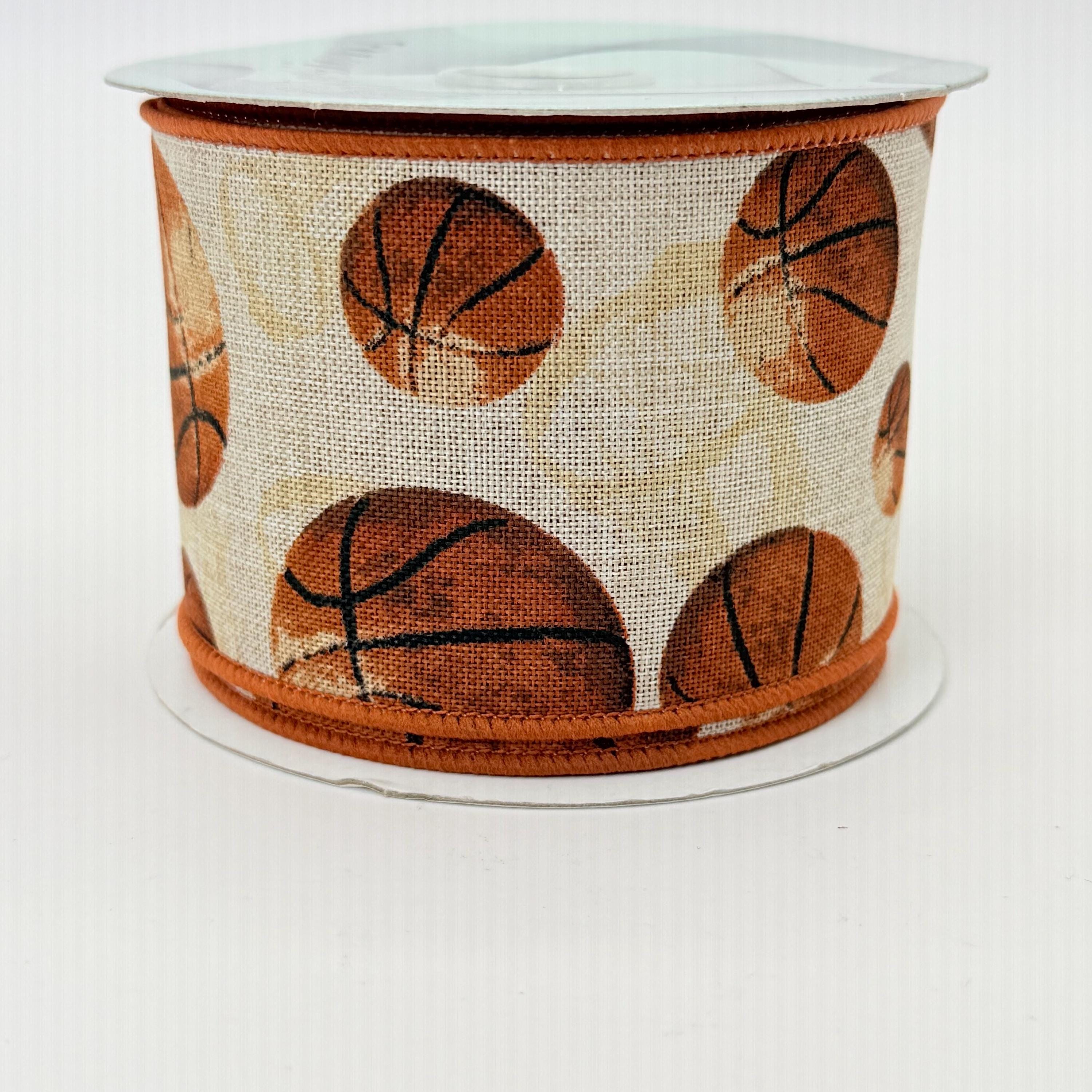 Basketball Wired Ribbon: Natural Beige, Sports Themed Ribbon, School ...