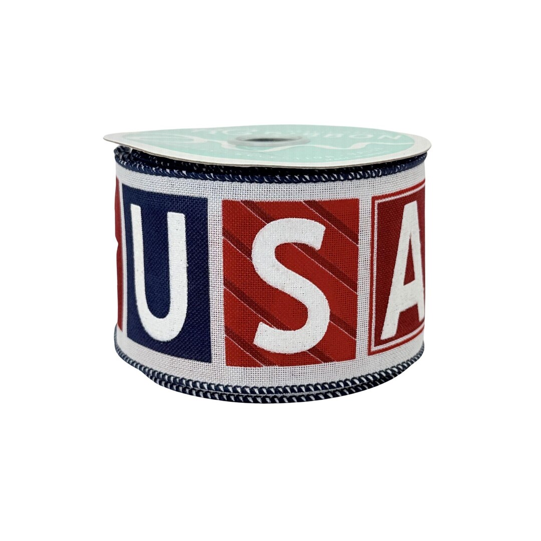 Blue Ribbon Block USA America Blocks Ribbon, Red White and Blue Wired Ribbon, Fourth of ...