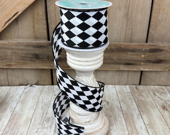 Harlequin Ribbon: Black and White, Halloween Christmas Ribbon, Valentines Day Wreathmaking and Bow Supplies, 2.5" x 10yd Ribbon, RGA1920CF