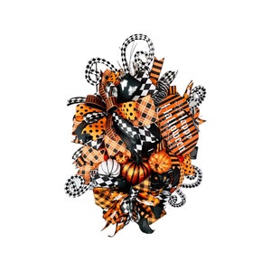 Harlequin Halloween Wreath, Black White and Orange Pumpkin Front Door Decor, Happy Halloween Wall Decoration, Big Full Halloween Wreath