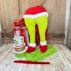 Large Christmas Wreath Kit, Furry Elf Legs Wreath Kit, Do It Yourself Holiday Wreath Kit, Green Red Monster Supply Bundle, Stuffed Elf Feet