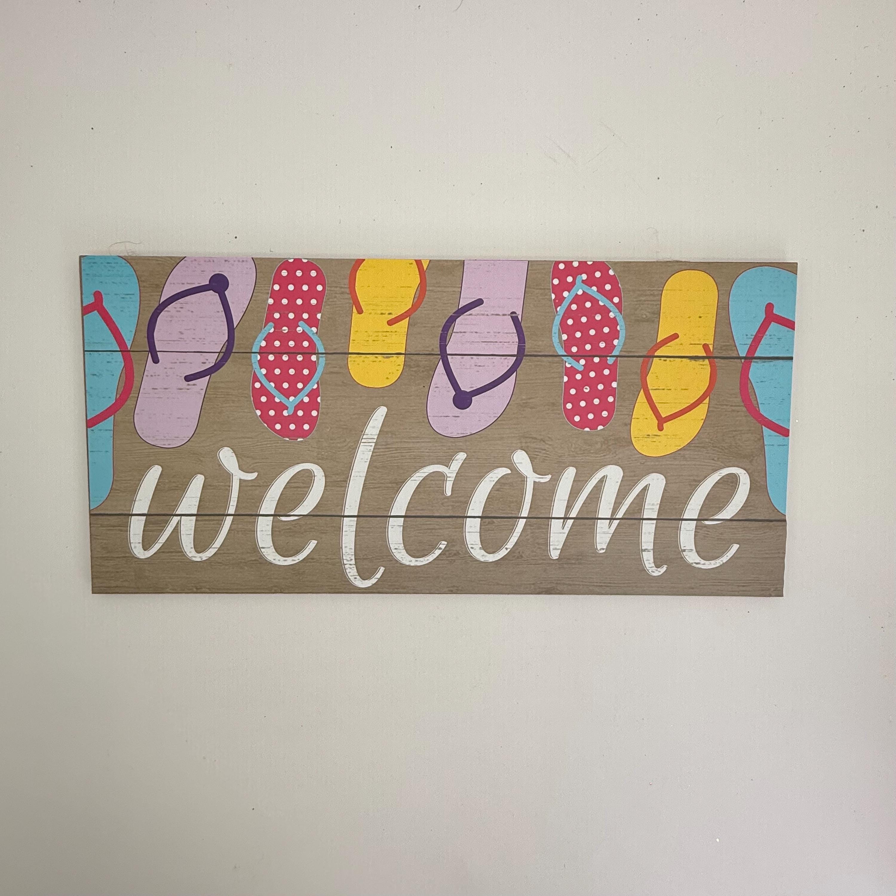 Welcome Flip Flops Sign, Summer Beach Wreath Sign, Summer Door Hanger ...