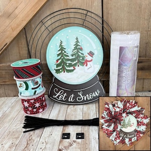 Let It Snow Christmas Wreath Kit WITH VIDEO: Ice Blue Snowglobe and Snowflake Ribbon - DIY