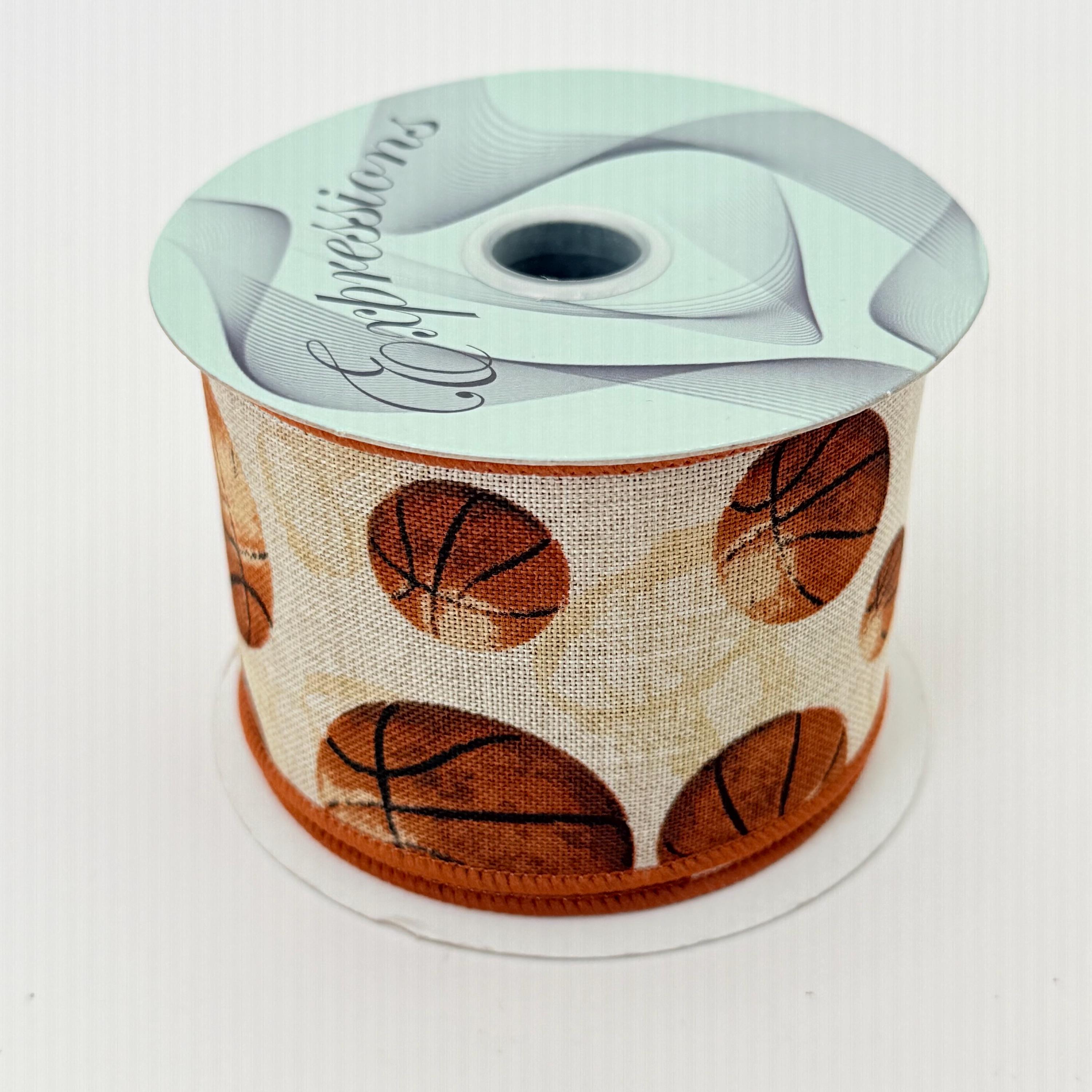 Basketball Wired Ribbon: Natural Beige, Sports Themed Ribbon, School ...