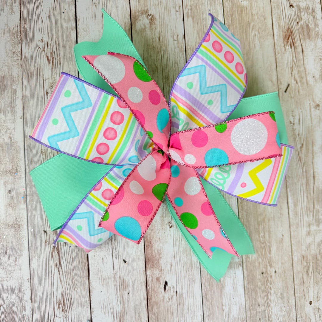 Pink Mint Green and Lavender Easter Egg Bow, Pastel Easter Bow, Pink ...