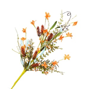 24"L Fabric Flower/EVA Leaf/Beads Spray: Rust Orange Off White, Fall Greenery Stem, Thanksgiving Autumn Fall Filler Bush, 60919, FH807162