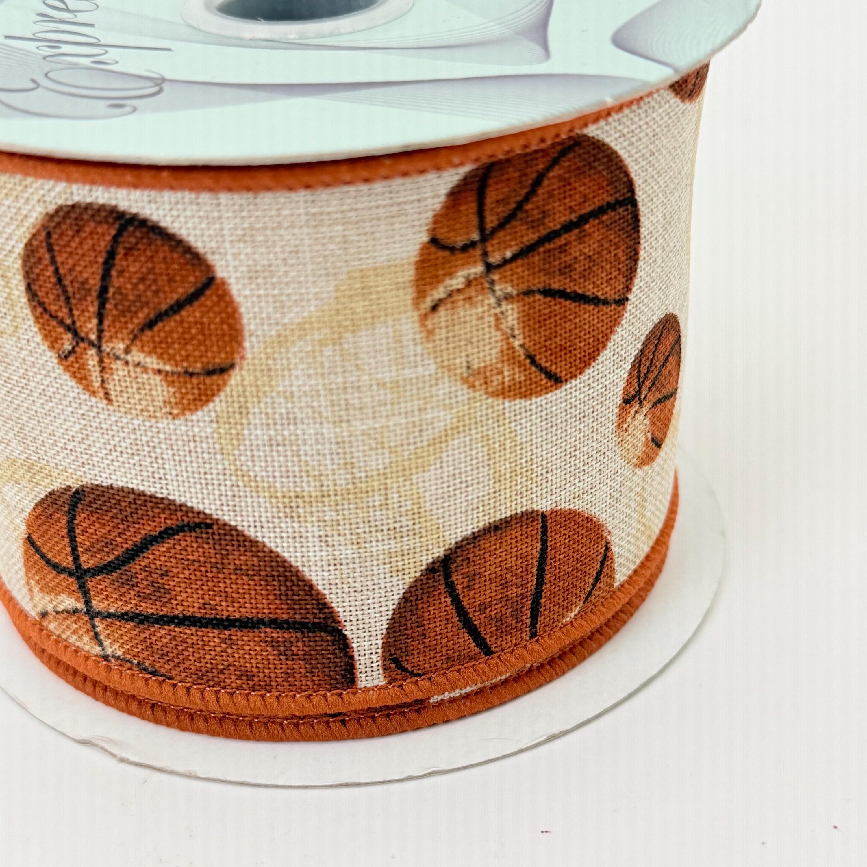 Basketball Wired Ribbon: Natural Beige, Sports Themed Ribbon, School ...