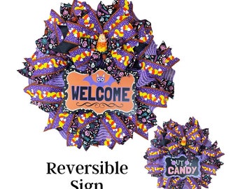Halloween Welcome Wreath: Reversible Bat & Candy Corn Door Decor